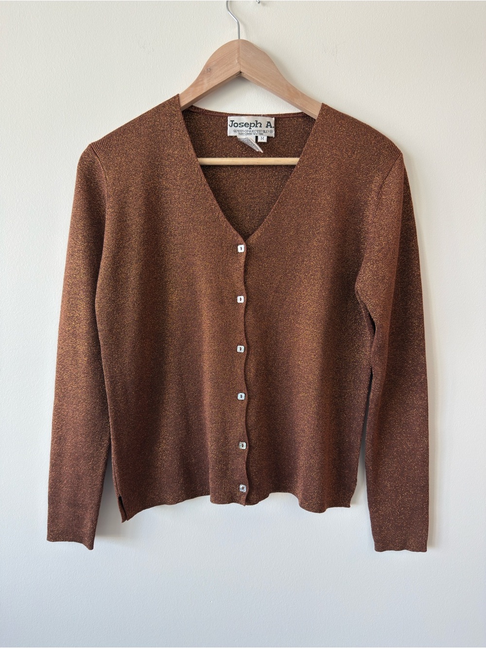 Vintage Silk Metallic Bronze Knit V-Neck Cardigan